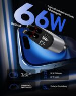 Aimtel Einziehbares 66W Auto Ladegerät – USB C Adapter für iPhone, Galaxy, Pixel & mehr