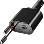 COCIVIVRE 4-in-1 Einziehbares Auto Ladegerät, 60W USB Zigarettenanzünder Adapter, Kompatibel mit iPhone, Galaxy & mehr