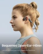 Was gehört zum Lieferumfang? OpenMove Knochenschall-Sport-Kopfhörer 5 Paar Aufkleber USB-C-Ladekabel Tragetasche