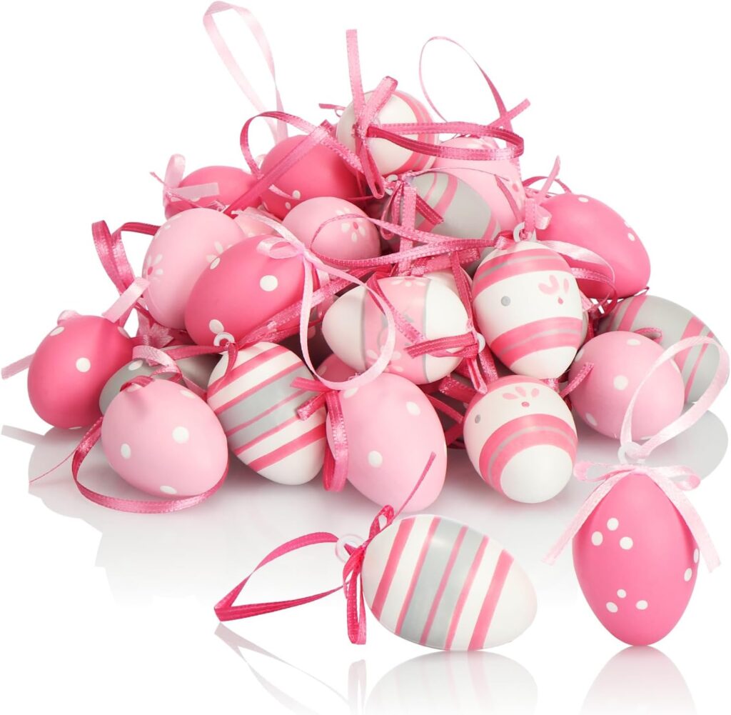 com-four® 36x Ostereier zum Aufhängen 4 cm - Handbemalte Osterdeko mit tollen Mustern - Deko Ostereier in Mehreren Rosa-Farben
