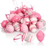 com-four® 36x Ostereier zum Aufhängen 4 cm - Handbemalte Osterdeko mit tollen Mustern - Deko Ostereier in Mehreren Rosa-Farben