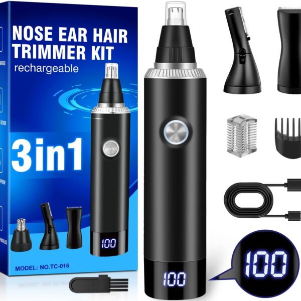 3-in-1 Nasenhaartrimmer für Herren & Frauen – USB Wiederaufladbar, Schmerzfrei, IPX7, Ohr- & Augenbrauen-Schneider