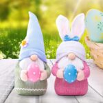 ENLACE 2 Stück Ostern Deko Wichtel, Handgemachte Plüsch Osterhasen Zwerg mit Eiern