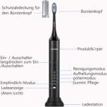 Lächen Schallzahnbürste Doppelpack: 2 Handstücke, 5 Modi, 10 Ersatzbürstenköpfe & 2 Reise-Etuis (Weiß & Schwarz)