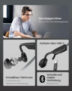 Was gehört zum Lieferumfang? OpenMove Knochenschall-Sport-Kopfhörer 5 Paar Aufkleber USB-C-Ladekabel Tragetasche