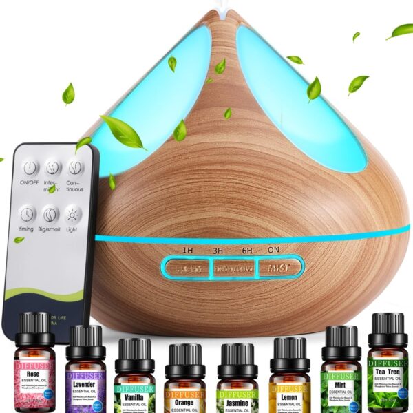 VAAGHANM Aroma-Diffuser 500 ml – mit 8 Ölen, Luftbefeuchter & Fernbedienung