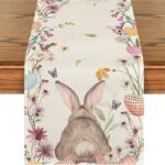 Artoid Mode Ostern Tischläufer – Waschbare Frühlingsdeko mit Hase, Blume & Ei für drinnen & draussen