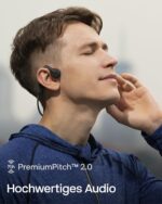 Was gehört zum Lieferumfang? OpenMove Knochenschall-Sport-Kopfhörer 5 Paar Aufkleber USB-C-Ladekabel Tragetasche
