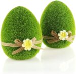com-four®Osterdeko – Keramikfiguren mit Schleife & Blumen