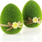 com-four®Osterdeko – Keramikfiguren mit Schleife & Blumen