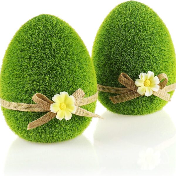 com-four®Osterdeko – Keramikfiguren mit Schleife & Blumen