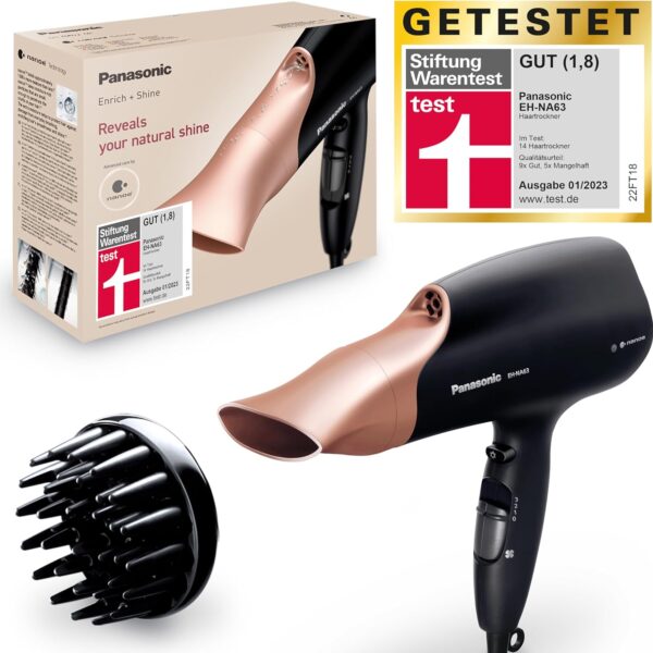 Panasonic EH-NA63 Nanoe Haartrockner – 2000W, Diffusor & Styling-Düse, für Glanz & Pflege, Roségold