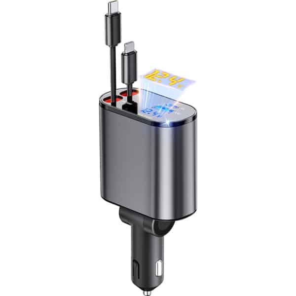 Aimtel Einziehbares Auto Ladegerät Zigarettenanzünder USB Adapter 66W Schnellladegerät KFZ Ladegerät USB C Zigarettenanzünder Kompatibel mit iPhone16/16 Pro Max/15/Galaxy S25/S25 Ultra/S24/Pixel 9 Besuche den Aimtel-Store