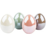 Ideen mit Herz Deko-Eier – Keramik, Perlmutt-Glanz, 4er-Set (Creme, Taupe, Mint, Rosé, 8 cm)