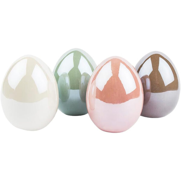 Ideen mit Herz Deko-Eier – Keramik, Perlmutt-Glanz, 4er-Set (Creme, Taupe, Mint, Rosé, 8 cm)