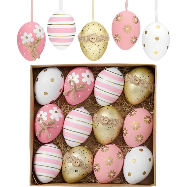 Valery Madelyn 12er Ostereier zum Aufhängen, 6 cm – Naturfarbene Plastikeier für Osterdeko, Frühlings- und Ostergeschenke