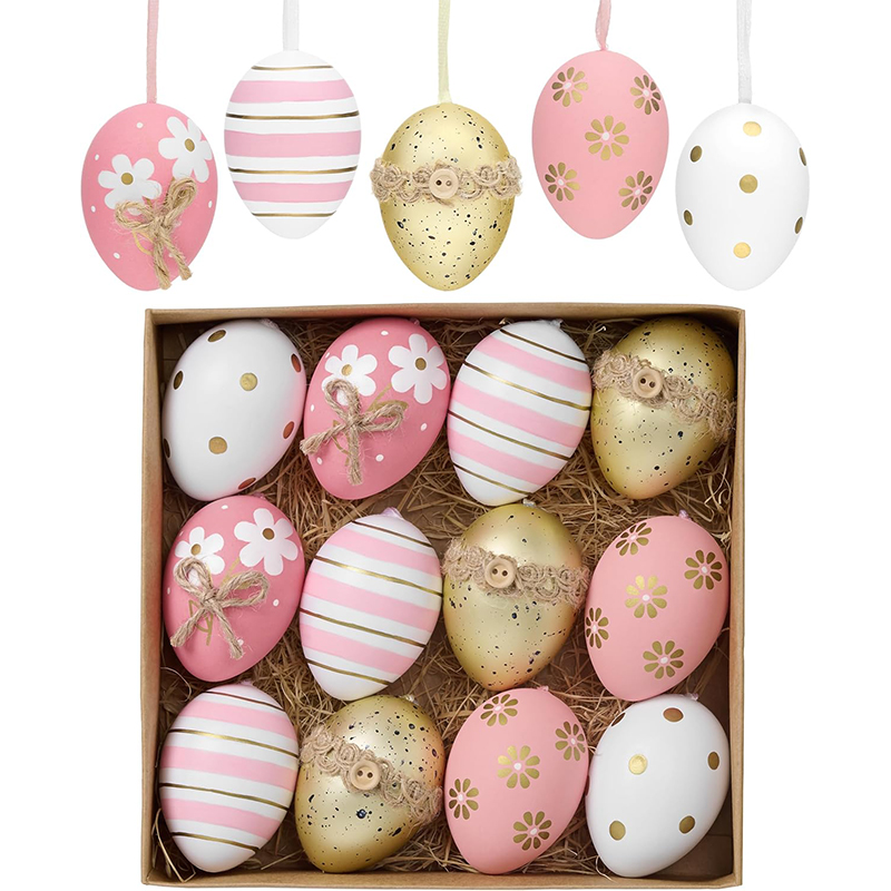 Valery Madelyn 12er Ostereier zum Aufhängen, 6 cm – Naturfarbene Plastikeier für Osterdeko, Frühlings- und Ostergeschenke