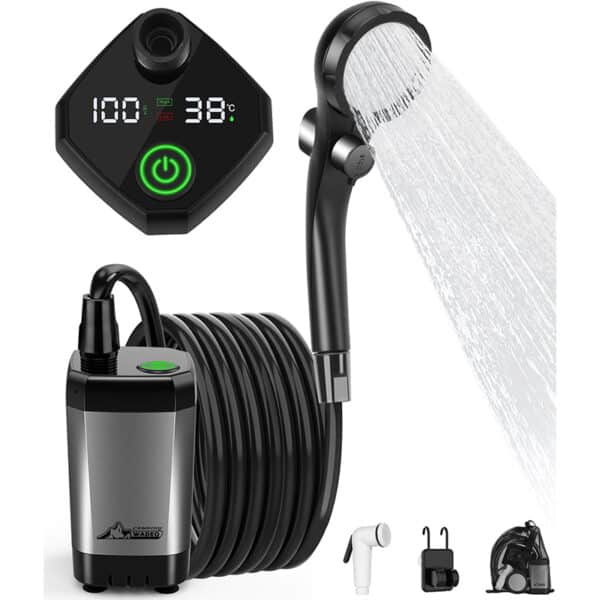 WADEO Tragbare Campingdusche mit 6000mAh Akku, Pumpe, Duschkopf & Schlauch – für Camping, Reisen, Garten & Autowaschen