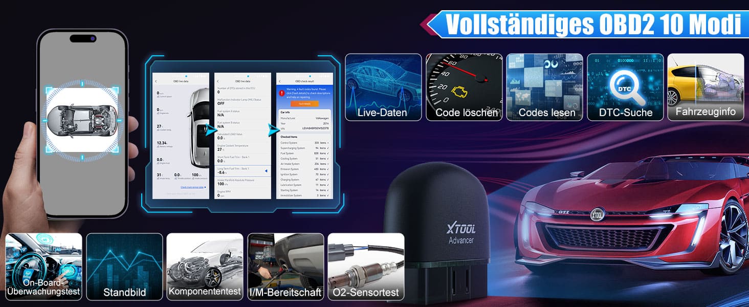 XTOOL AD20 Pro OBD2 Diagnosegerät – Auto Scanner mit DTC-Definition, Öl-Reset, 11 Sprachen, Spannungserkennung, lebenslange Updates, iOS & Android