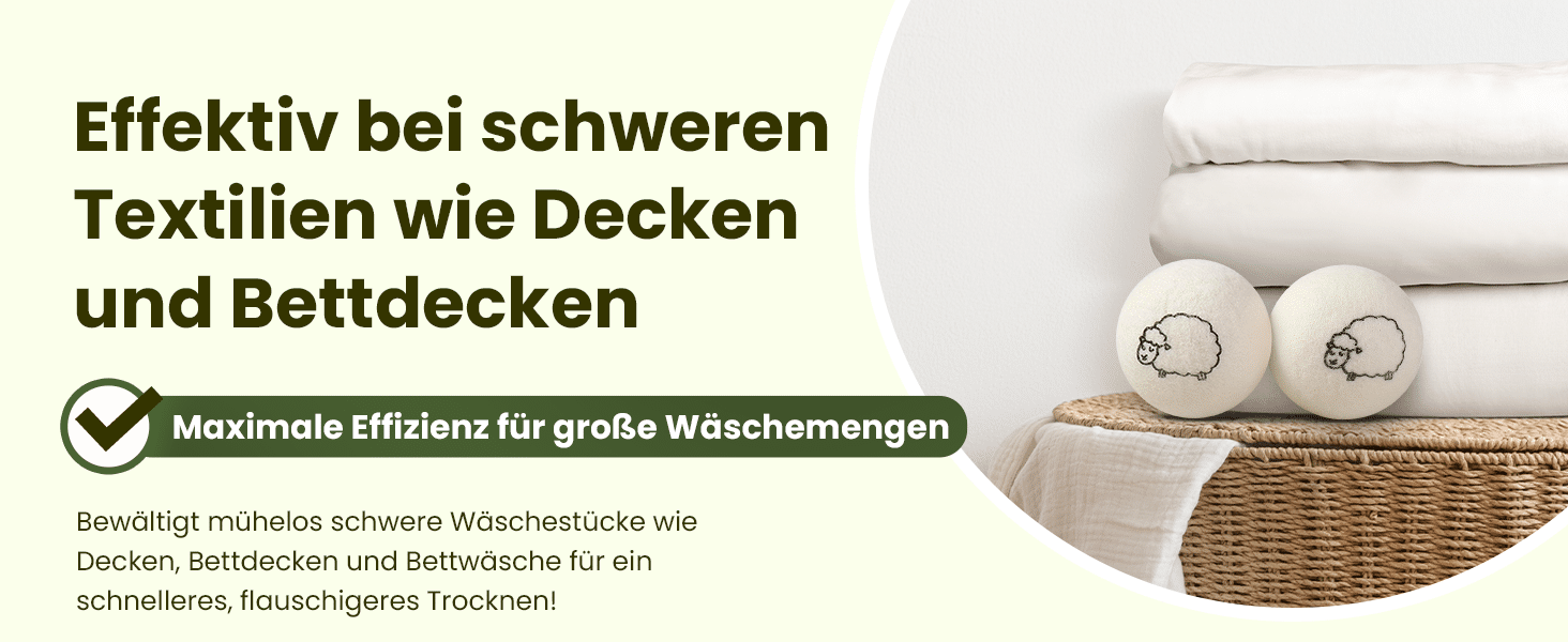Hanamura Trocknerbälle aus Schafwolle – 6er Set, XXL, weich & umweltfreundlich, inkl. Tasche