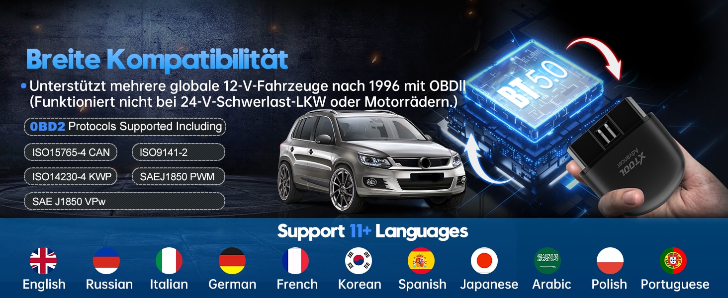 XTOOL AD20 Pro OBD2 Diagnosegerät – Auto Scanner mit DTC-Definition, Öl-Reset, 11 Sprachen, Spannungserkennung, lebenslange Updates, iOS & Android