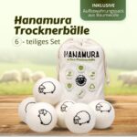 Hanamura Trocknerbälle aus Schafwolle – 6er Set, XXL, weich & umweltfreundlich, inkl. Tasche
