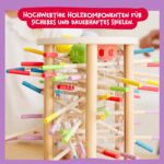 Nene Toys BALLFALL Gross – Montessori Holzspiel ab 3 Jahren mit Stäbchen, Würfel & Karten