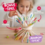 Nene Toys BALLFALL Gross – Montessori Holzspiel ab 3 Jahren mit Stäbchen, Würfel & Karten