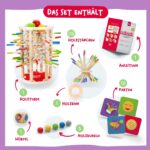 Nene Toys BALLFALL Gross – Montessori Holzspiel ab 3 Jahren mit Stäbchen, Würfel & Karten