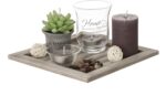 ootb Deko-Teelichtteller Set – Glas & Holz, 20×20×8 cm, Mehrfarbig