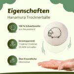 Hanamura Trocknerbälle aus Schafwolle – 6er Set, XXL, weich & umweltfreundlich, inkl. Tasche