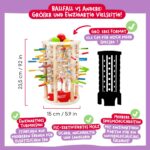 Nene Toys BALLFALL Gross – Montessori Holzspiel ab 3 Jahren mit Stäbchen, Würfel & Karten