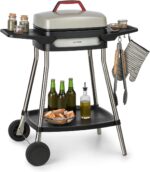 Klarstein Gatsby Elektrogrill – 2000W Tisch- & Standgrill mit Haube, Antihaftplatte & Seitentischen