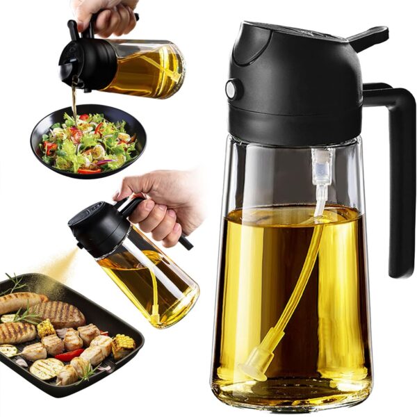 TrendPlain 2-in-1 Ölsprüher & Spender – 470 ml Flasche für Öl, Salat & Grill