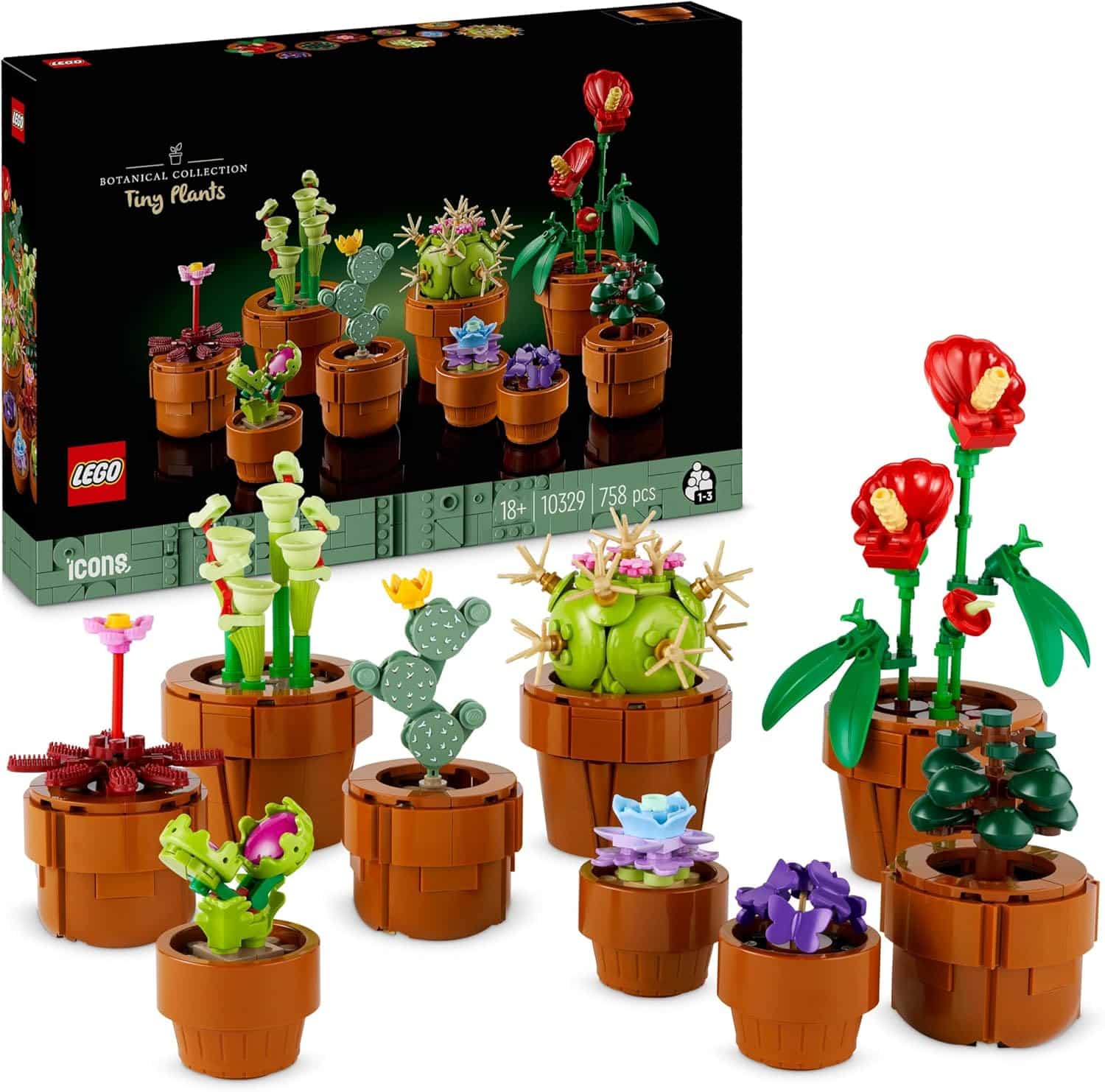 81-OHSD5zWL._AC_SL1500_.jpg LEGO Icons Mini Pflanzen 10329 – 9 Baubare Blumen im Terrakotta-Topf, Botanical Collection Deko-Set für Erwachsene