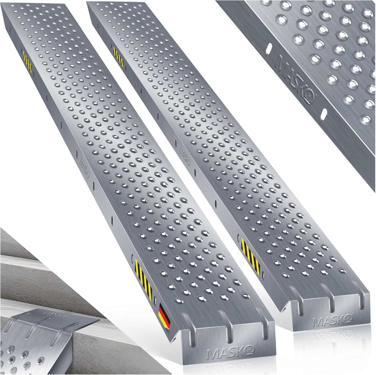 81MGjB-fkSL._AC_SL1500_.jpg MASKO® Auffahrrampen 2er-Set – Verzinkter Stahl, rutschfest, 400 kg Tragkraft – für Motorrad, Quad & Anhänger