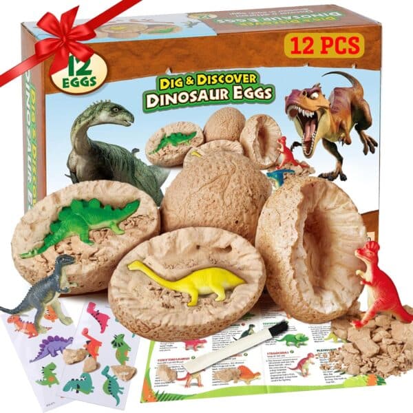 Dino-Eier Ausgrabungsset – 12-teiliges STEM Spielzeug mit Tattoos für Kinder ab 4 Jahren