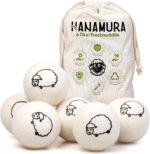 Hanamura Trocknerbälle aus Schafwolle – 6er Set, XXL, weich & umweltfreundlich, inkl. Tasche