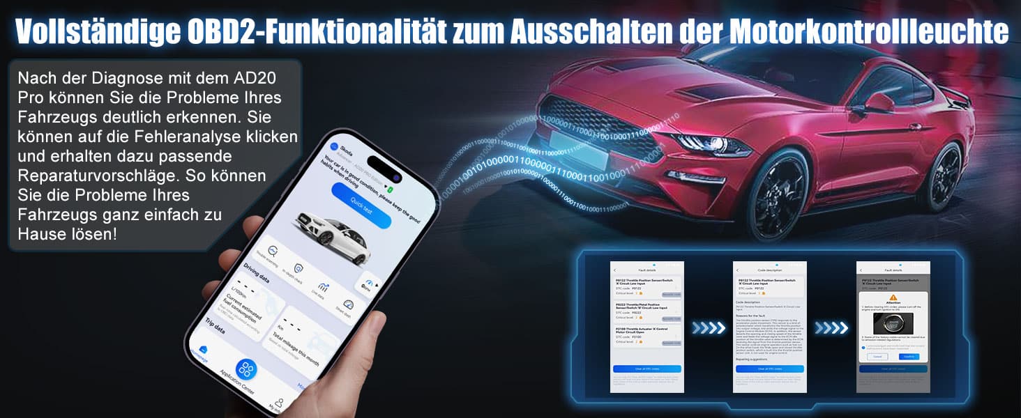 XTOOL AD20 Pro OBD2 Diagnosegerät – Auto Scanner mit DTC-Definition, Öl-Reset, 11 Sprachen, Spannungserkennung, lebenslange Updates, iOS & Android