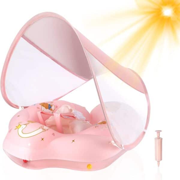 Baby Schwimmring mit Sonnendach SPF 50+ – Für 5-16 kg, mit Balance Ball zur Verhinderung des Umkippens.