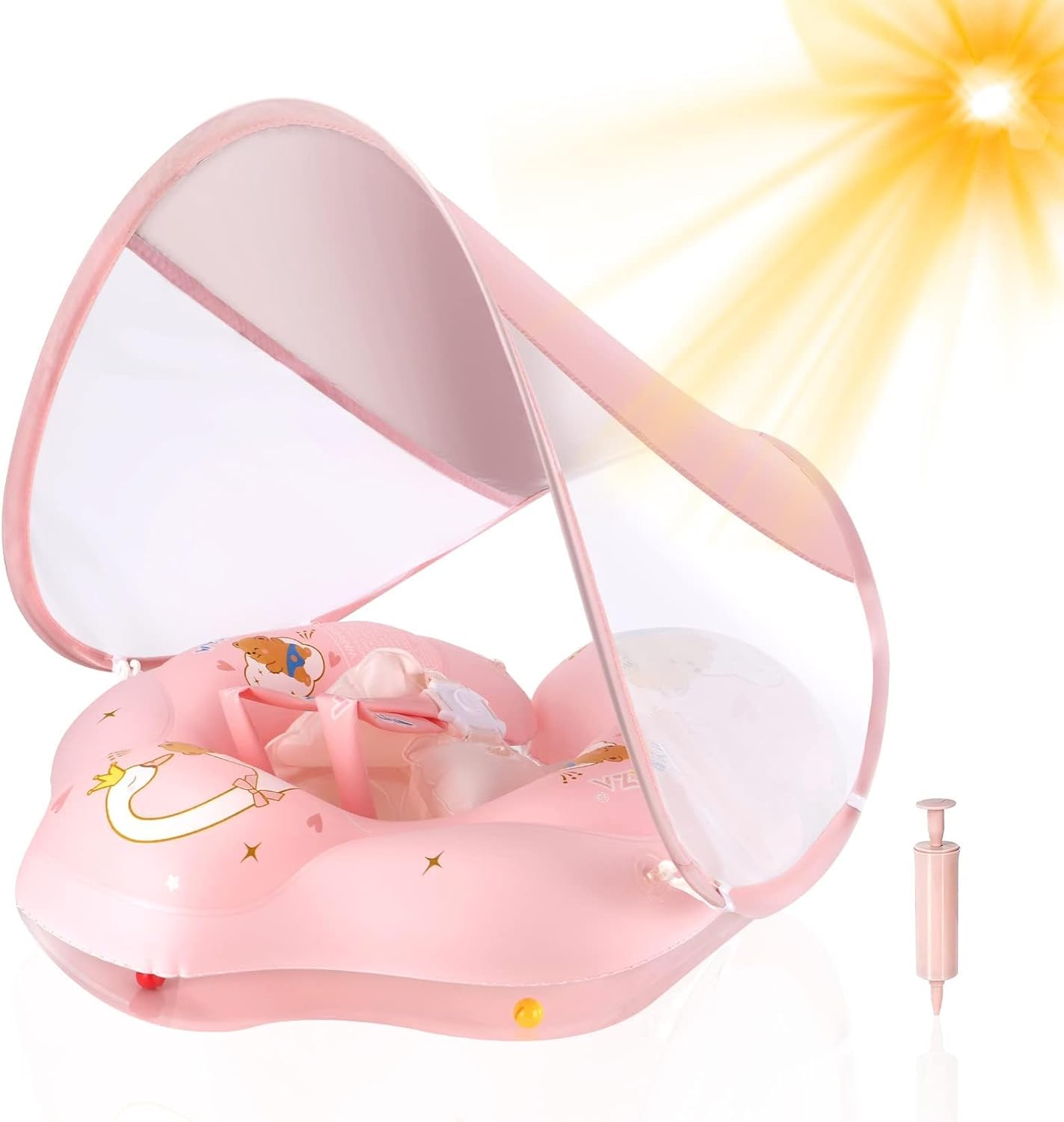 61aKgcoInML._AC_SL1500_.jpg Baby Schwimmring mit Sonnendach SPF 50+ – Für 5-16 kg, mit Balance Ball zur Verhinderung des Umkippens.