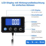 KUAIVO Paketwaage 200 kg – Präzise Plattformwaage mit LCD, Tara & Hold, aufladbar, aus Edelstahl