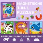 QUOKKA Magnetspiel ab 2–5 Jahre – 36-tlg. Reise-Puzzle für Kinder mit Tieren, Dinos, Autos & Weltraum