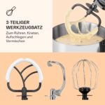 Klarstein Knetmaschine Küchenmaschine zum Backen, 1300W Teigmaschine Klein, 6 Stufen, Schneebesen Rühr- & Knethaken, 5L Schüssel, Planetenrührwerk, Rührmaschine mit Mixer, Küchenmaschinen für BrotteigRufus KI