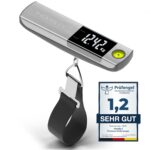 TRAVELY Kofferwaage 50 kg – Edelstahl, Massband & Wasserwaage integriert