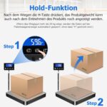 KUAIVO Paketwaage 200 kg – Präzise Plattformwaage mit LCD, Tara & Hold, aufladbar, aus Edelstahl