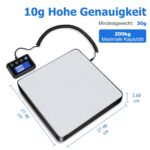 KUAIVO Paketwaage 200 kg – Präzise Plattformwaage mit LCD, Tara & Hold, aufladbar, aus Edelstahl