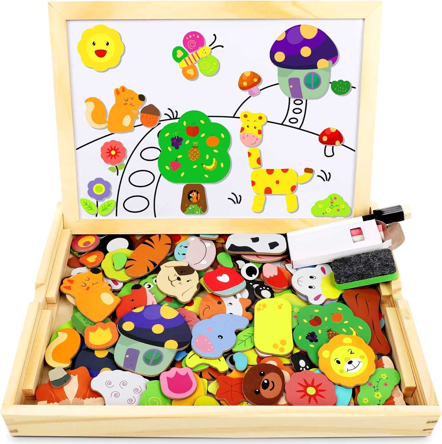 Jojoin Magnetisches Holzpuzzle mit Tafel – 110 Teile