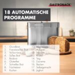 GASTROBACK Brotbackautomat Advance – 18 Programme, Joghurtfunktion, Timer, Zutatenfach & Sichtfenster in Edelstahloptik.
