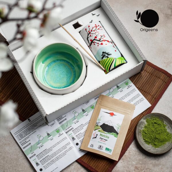 ORIGEENS Matcha Set – Bio Matcha aus Japan, Keramik-Schale & Bambusbesen